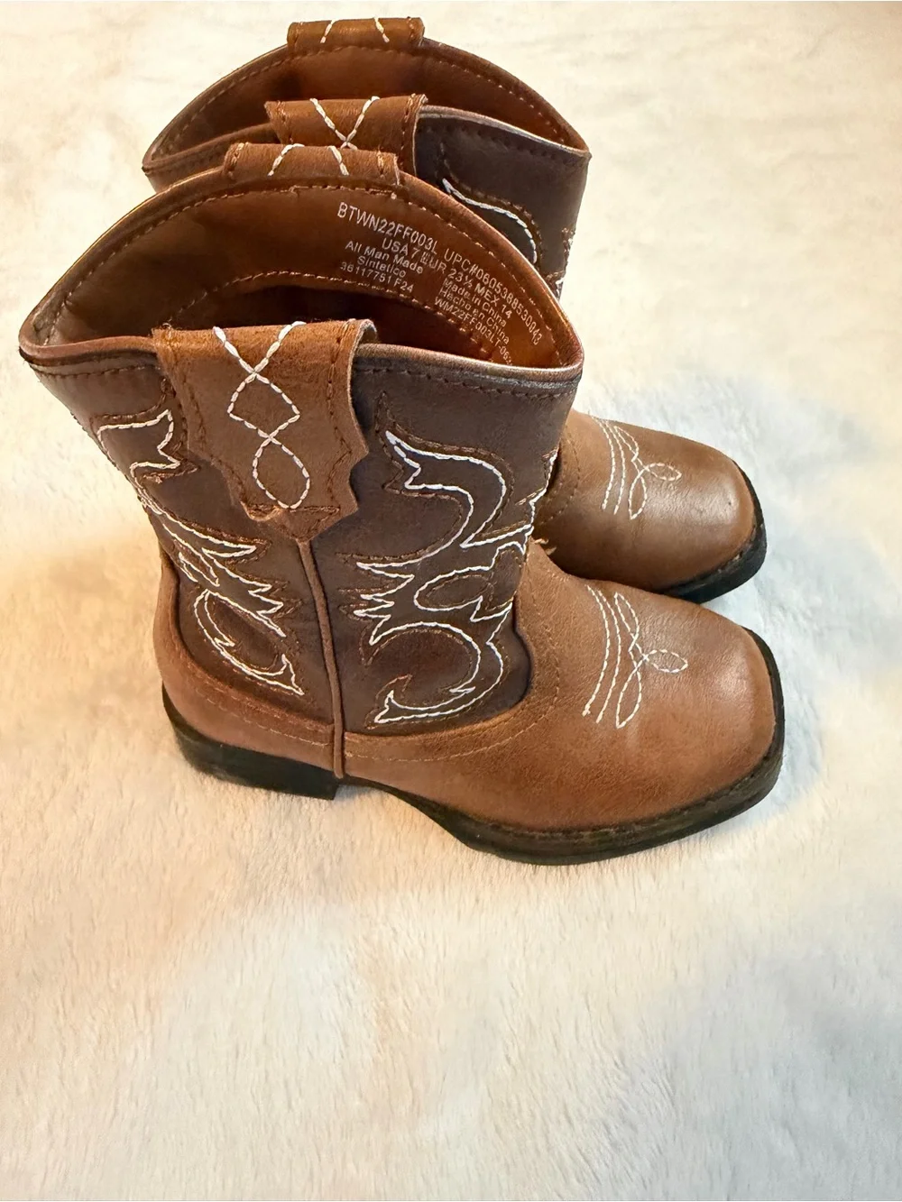 Wonder Nation Brown Kids Cowboy Boots with White Stitching